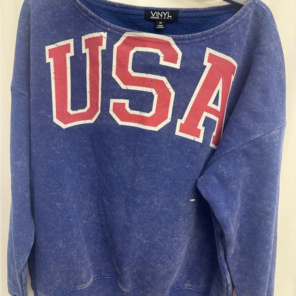 Vinyl Women's Blue USA Crew Neck Sweater